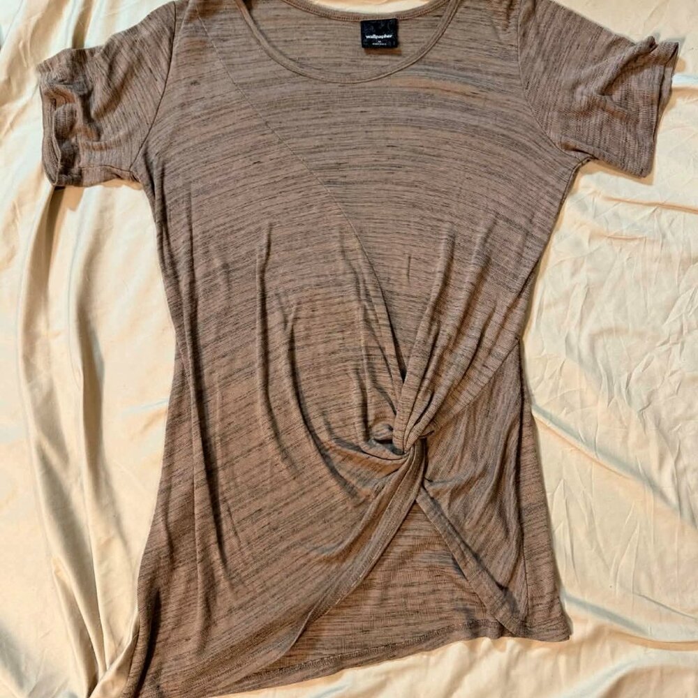 TWO Mixed Brands Short Sleeve Blouse Tops MED/LG Tan and Ivory